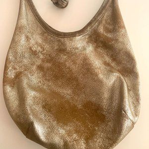 Gold Tumbled Leather Crossbody Hobo